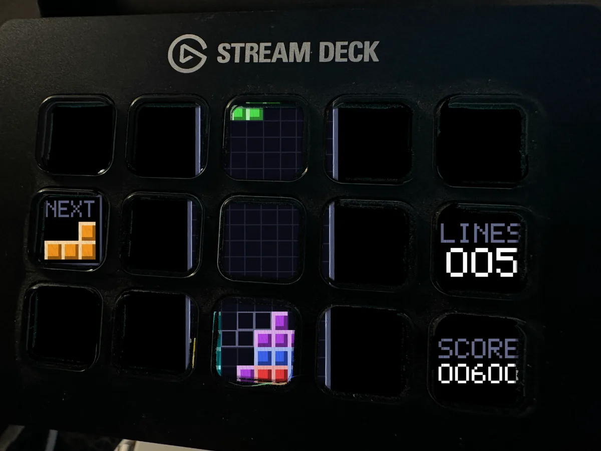 Falling Blocks shown running on a Stream Deck