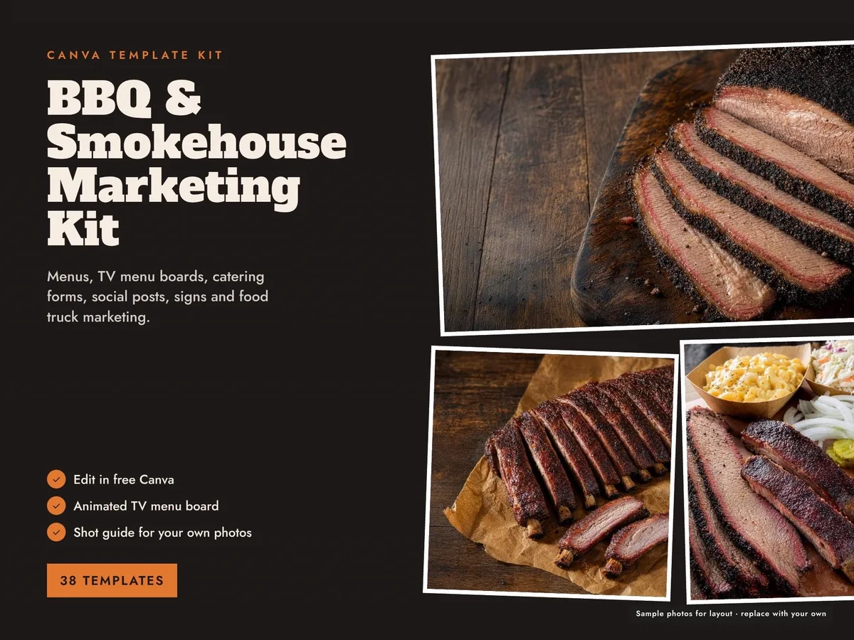 BBQ Menu and Food Truck Marketing Kit — 38 Canva Templates