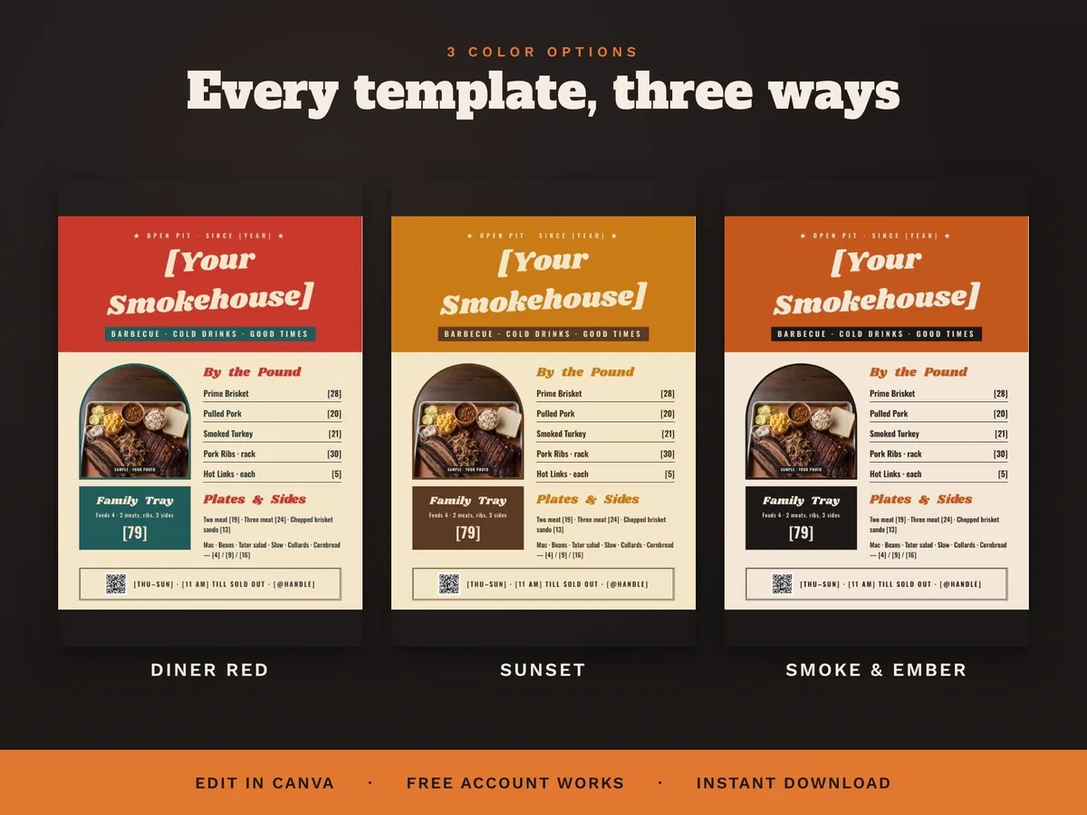 BBQ Menu Template Set — 3 Menus in 3 Colors shown running on a Stream Deck