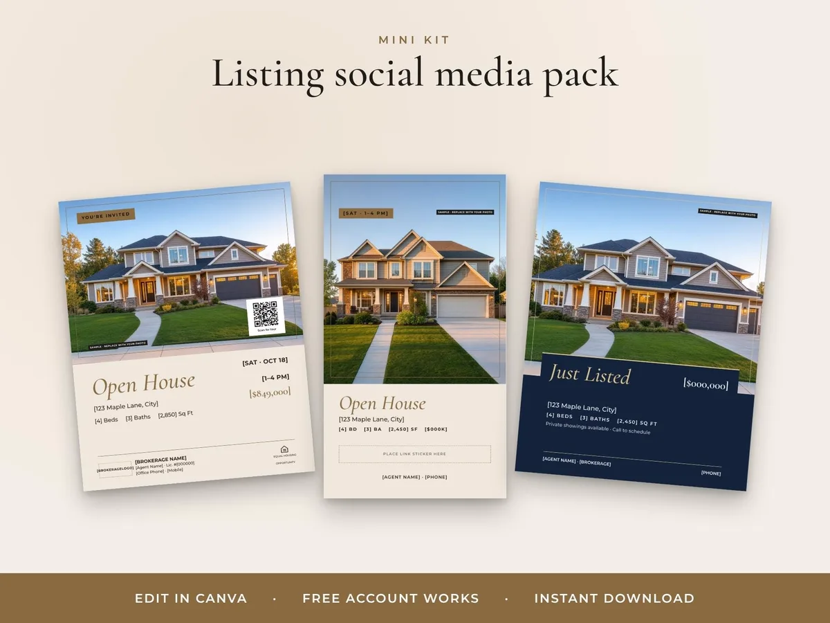 Real Estate Instagram Templates — Open House, Just Listed, Under Contract, Just Sold