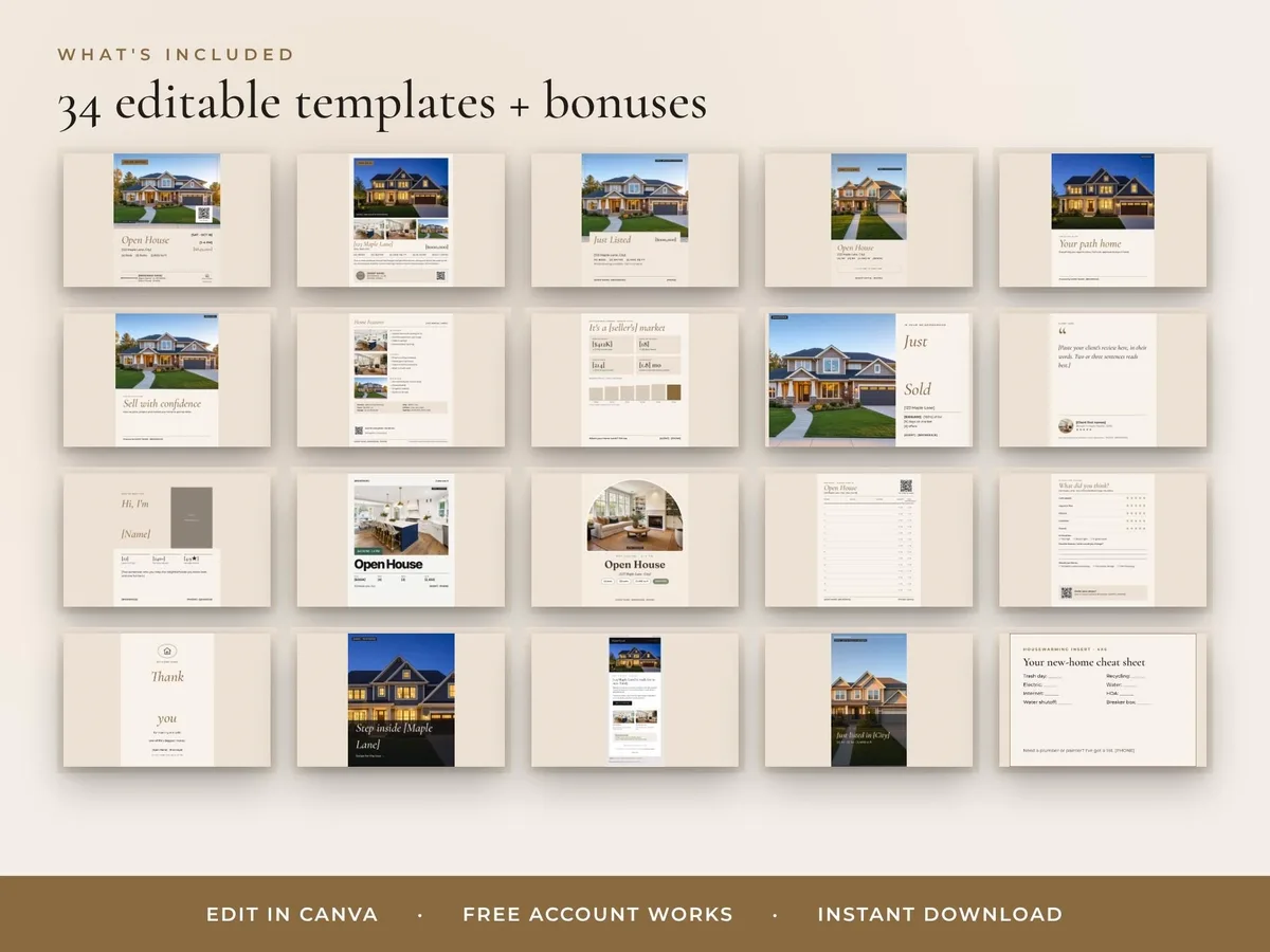 Real Estate Marketing Bundle — 34 Canva Templates for Agents shown running on a Stream Deck